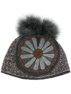Le Chapeau Embroidered Floral Beanie - Brown