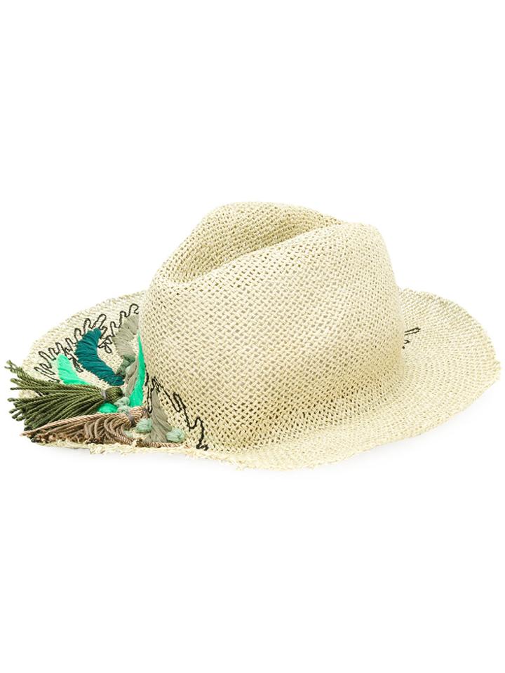 Le Chapeau Embroidered Leaf Hat - Green