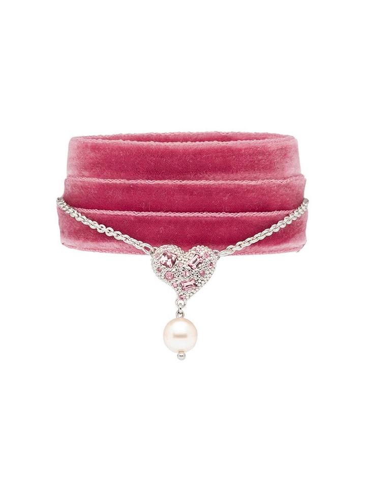 Miu Miu Heart Charm Ribbon Bracelet - Pink