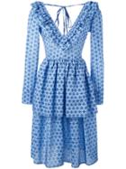 Daizy Shely Pleated Trim Printed Dress, Women's, Size: 40, Blue, Cotton