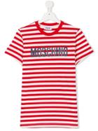 Moschino Kids Logo Printed Striped T-shirt - Red