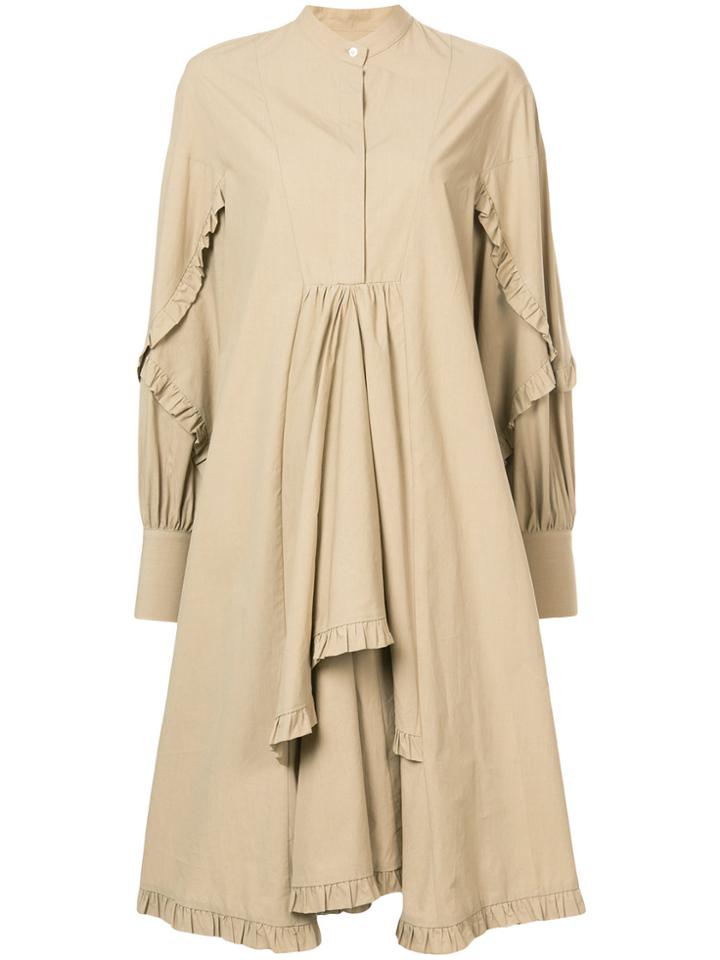 Msgm Frill Trim Shirt Dress - Brown