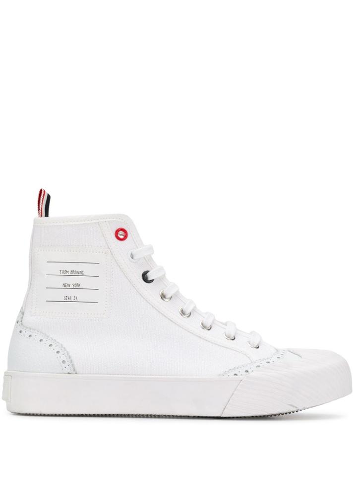Thom Browne Brogued Hi-top Canvas Trainers - White