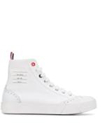 Thom Browne Brogued Hi-top Canvas Trainers - White