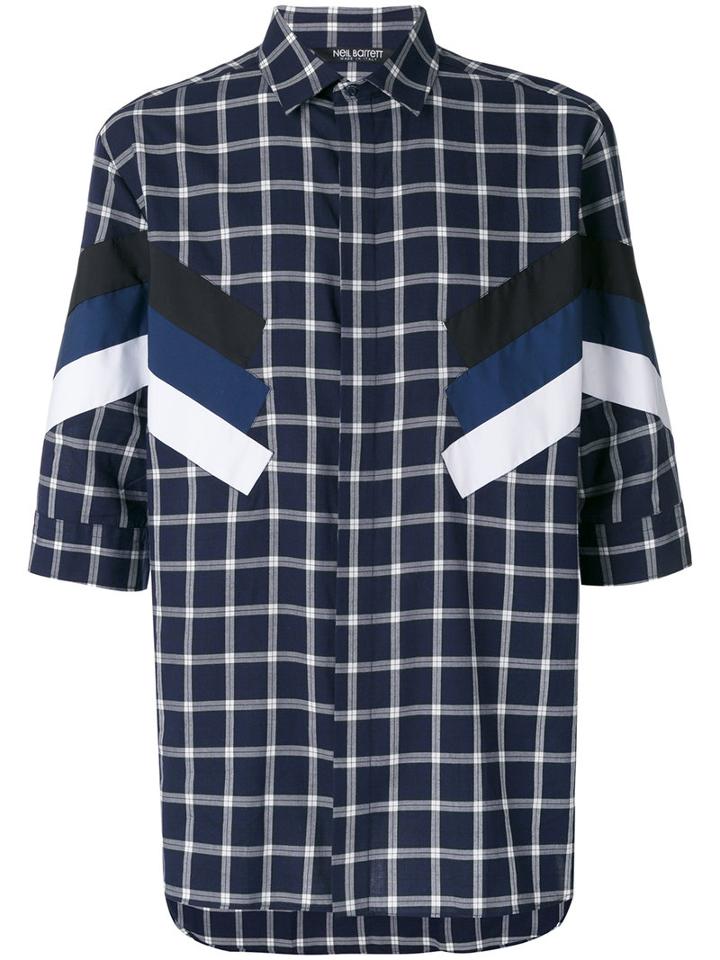 Neil Barrett - Checked Stripe Panel Shirt - Men - Cotton - 40, Blue, Cotton