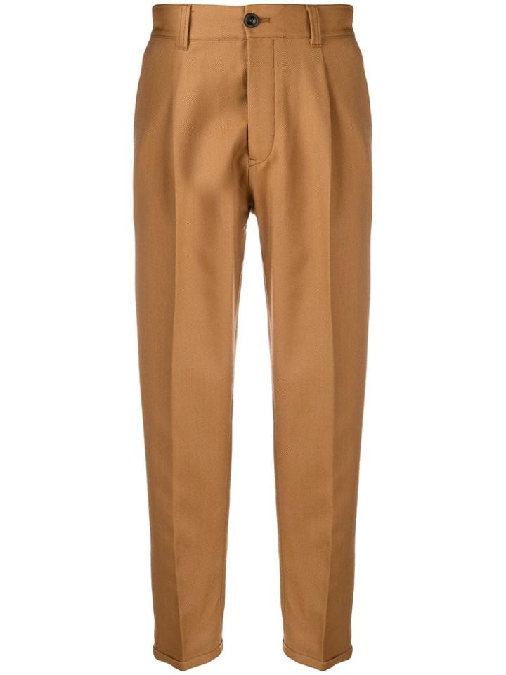 Pt01 Front Pleats Straight Trousers - Brown