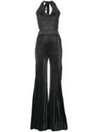 Cushnie Et Ochs - Metallic Flared Jumpsuit - Women - Polyester/rayon - M, Black, Polyester/rayon
