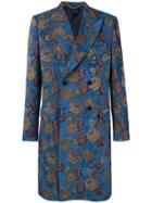 Dolce & Gabbana Floral Double Breasted Coat - Blue