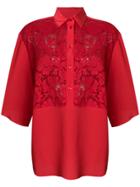 Valentino Lace Panel Oversized Blouse - Red