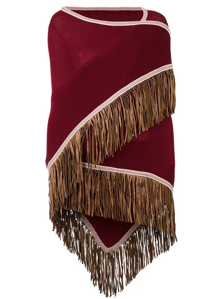 Antonia Zander 'fransenschal' Poncho, Women's, Red, Lamb Skin/cashmere