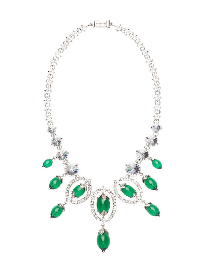 Miu Miu Coloured Beads Crystal Necklace - Green