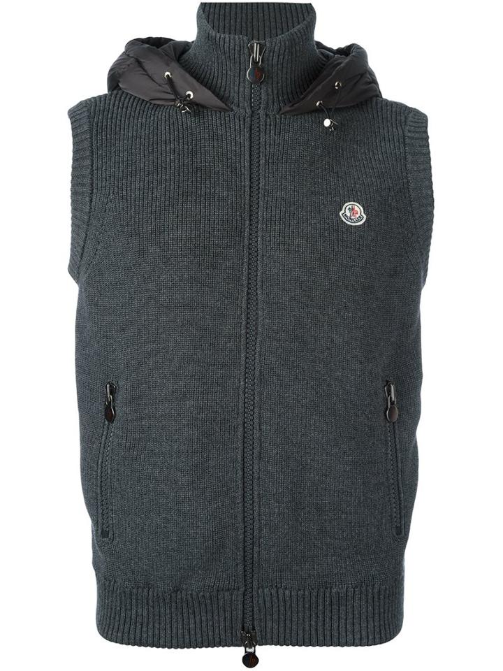 Moncler Knitted Sleeveless Gilet, Men's, Size: Medium, Grey, Feather Down/acrylic/polyamide/wool
