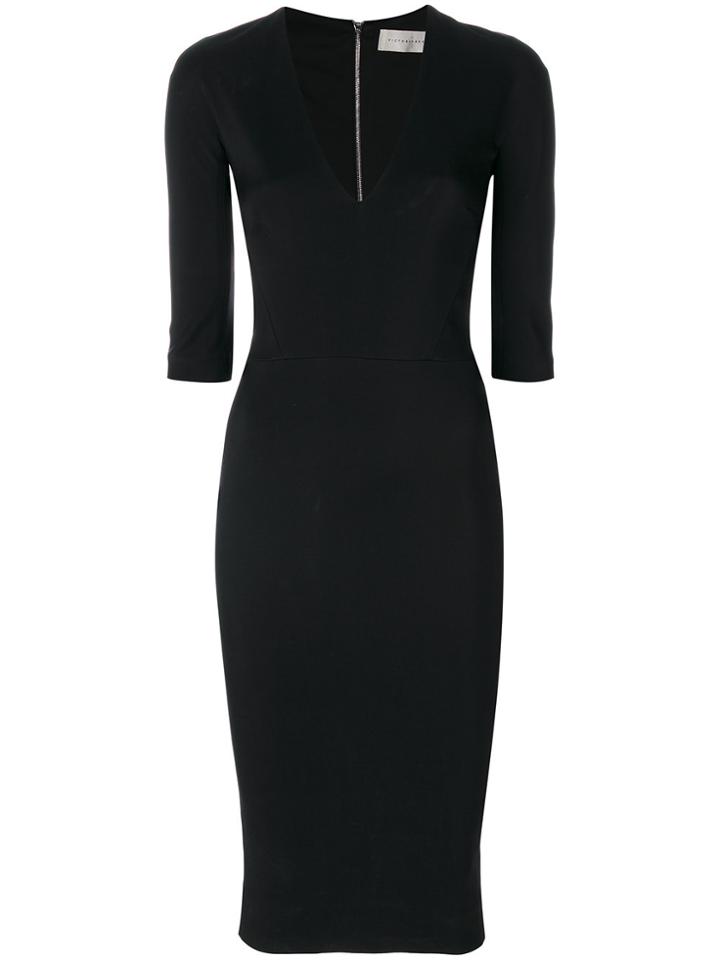 Victoria Beckham V Neck Fitted Dress - Black