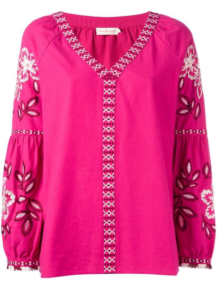 Embroidered Tunic, Women's, Size: 12, Pink/purple, Cotton/viscose, Tory Burch