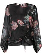 Pinko Ancora Ruched Floral Blouse - Black