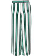 Salvatore Ferragamo Striped Wide Leg Trousers, Women's, Size: 40, White, Silk