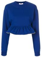 Msgm Zip Trim Cropped Peplum Jumper - Blue