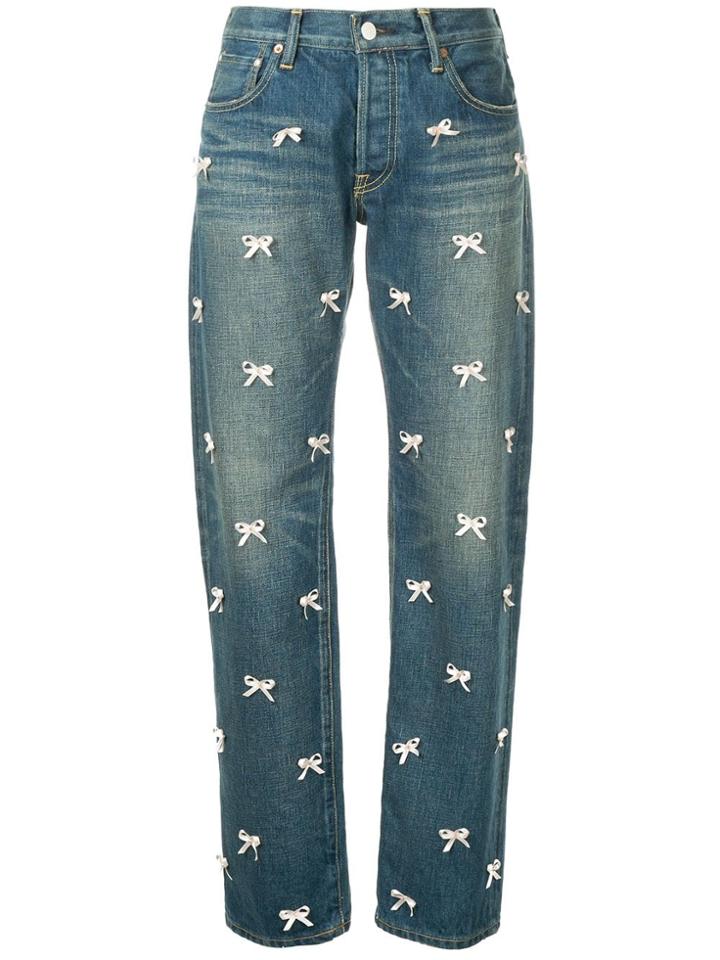 Tu Es Mon Trésor Bow Detail Straight Jeans - Blue