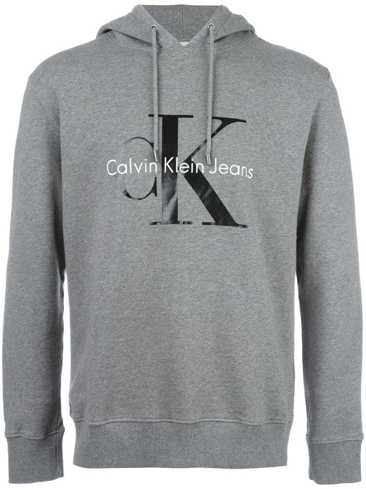 Calvin Klein Jeans Logo Print Hoodie, Men's, Size: Large, Grey, Cotton
