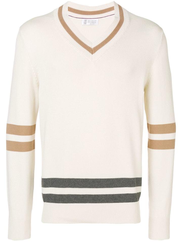Brunello Cucinelli Panel V-neck Jumper - Neutrals