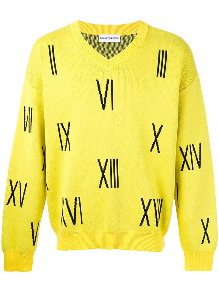 Numbers V-neck Sweater - Men - Cotton - Xl, Yellow/orange, Cotton, Gosha Rubchinskiy