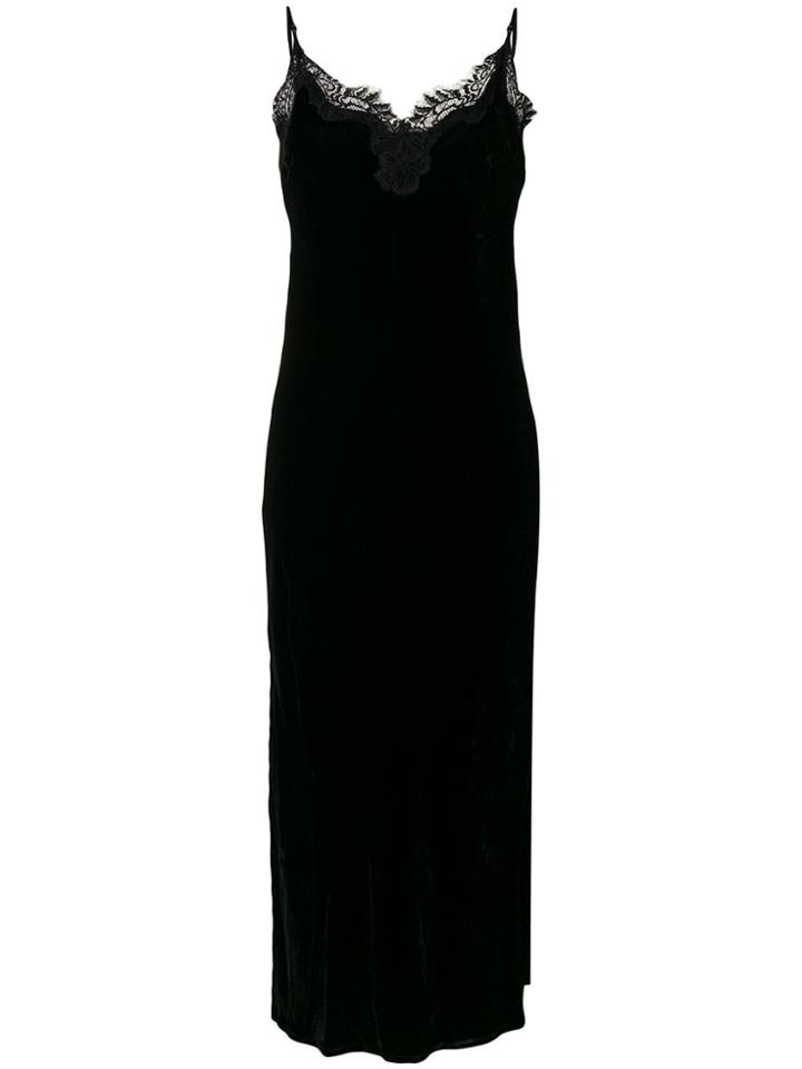 Gold Hawk Lace Trim Velvet Dress - Black