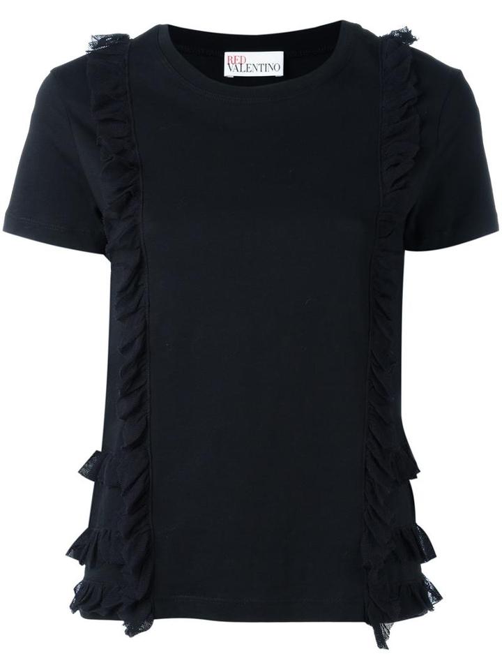 Red Valentino Frill Detail T-shirt, Women's, Size: Medium, Black, Cotton