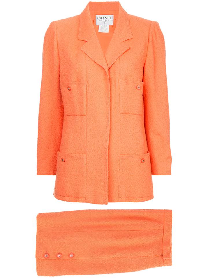 Chanel Vintage Fitted Skirt Suit Set - Yellow & Orange