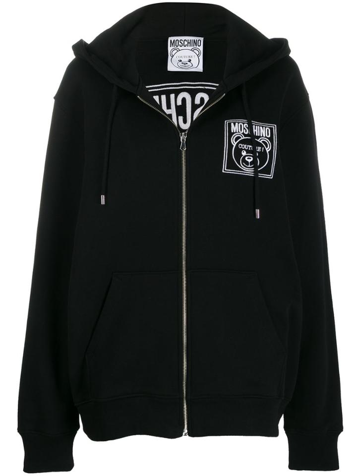 Moschino Logo Zip-up Sweatshirt - Black