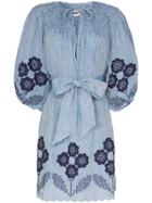 Innika Choo Embroidered Chambray Dress - Blue