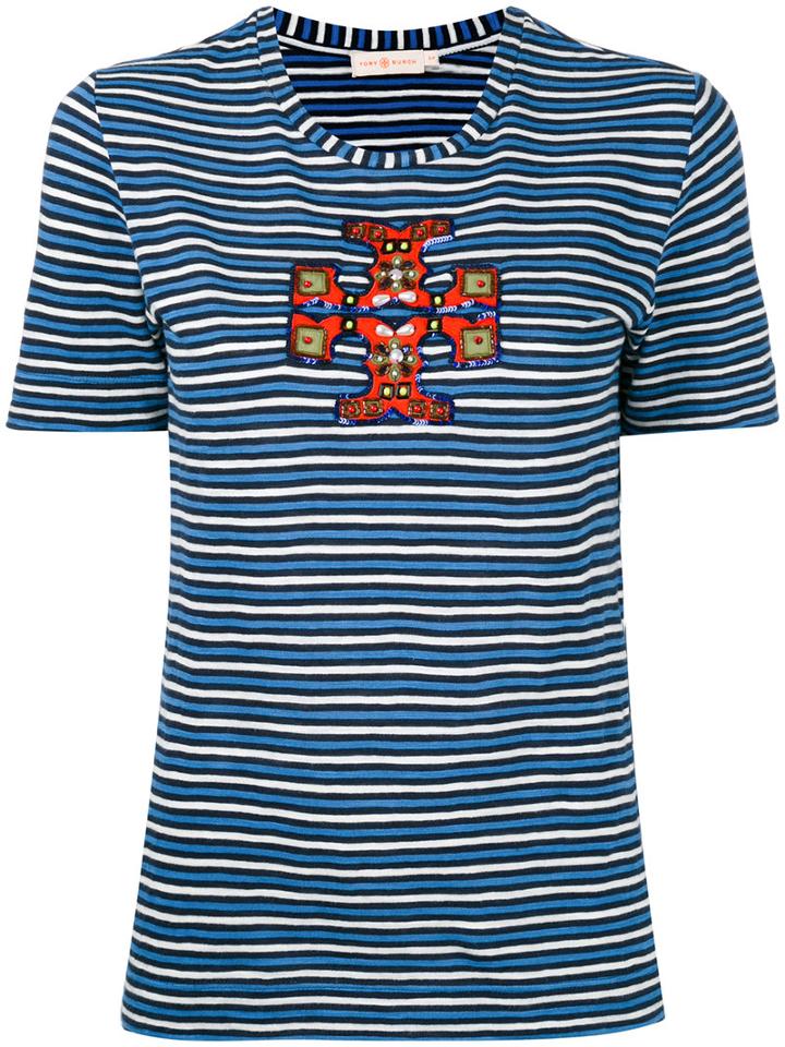 Tory Burch - Sailor Stripe T-shirt - Women - Cotton - S, Blue, Cotton