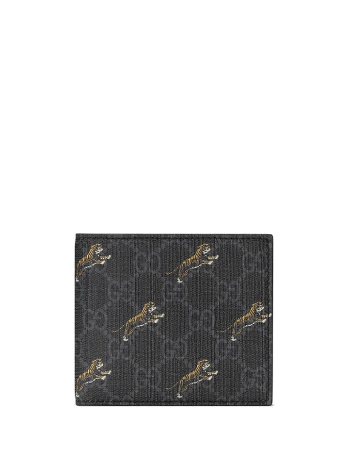 Gucci Tiger Print Gg Coin Wallet - Black