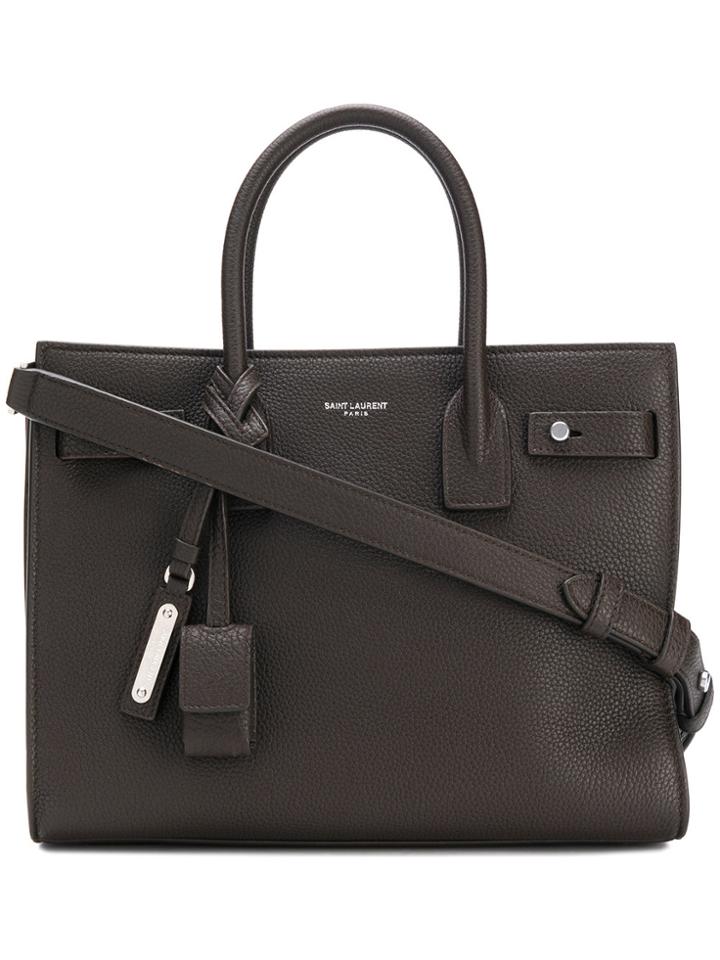 Saint Laurent Logo Zipped Shoulder Bag - Brown