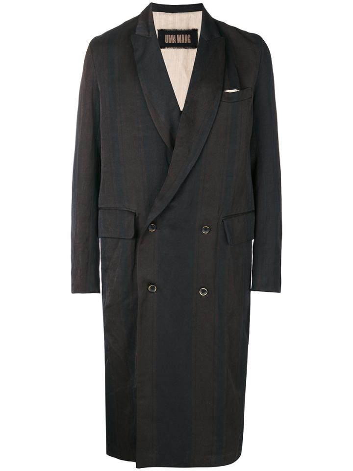Uma Wang Double Breasted Stripe Coat - Brown