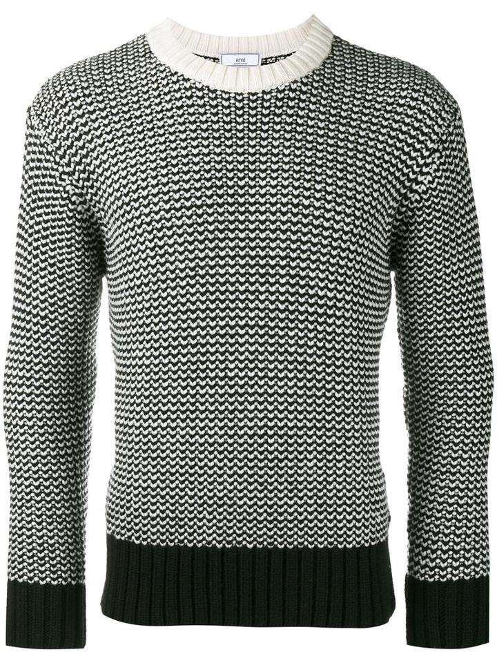 Ami Alexandre Mattiussi Two-tone Stitch Knit Jumper, Men's, Size: Xl, Black, Polyamide/wool