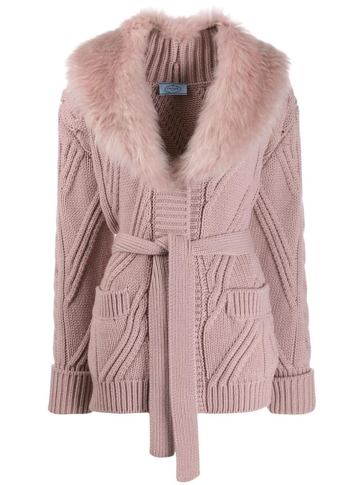 Prada Faux Fur Collar Cardigan - Pink