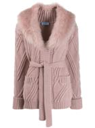 Prada Faux Fur Collar Cardigan - Pink