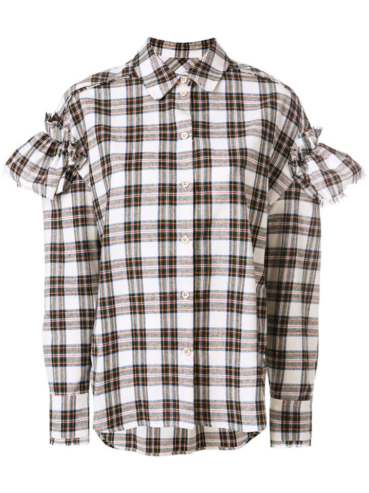Sjyp Stripe Frill Sleeve Blouse - Nude & Neutrals
