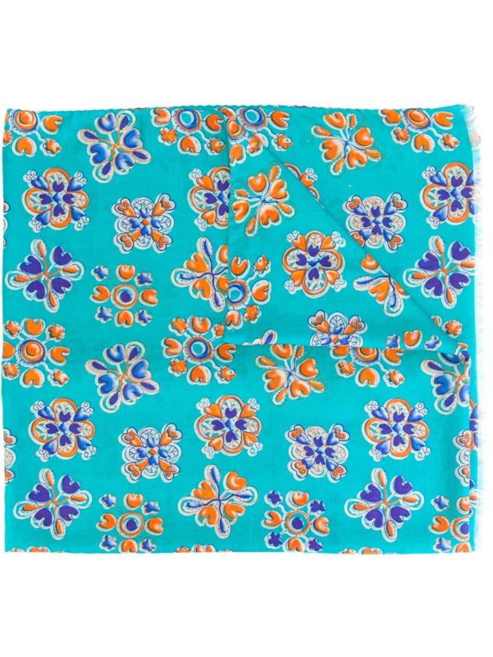 Kiton Floral Motif Scarf, Men's, Blue, Silk