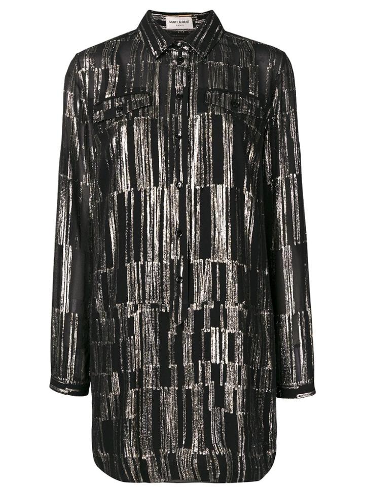 Saint Laurent Long-sleeved Patterned Shirt Dress - Black