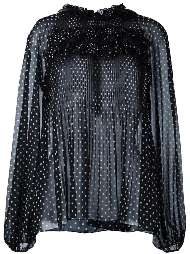 Giamba Polka Dots Sheer Blouse, Women's, Size: 42, Black, Silk/polyester