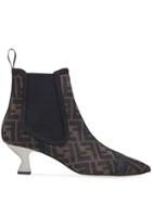 Fendi Monogrammed Colibri Pointed Ankle Boots - Brown