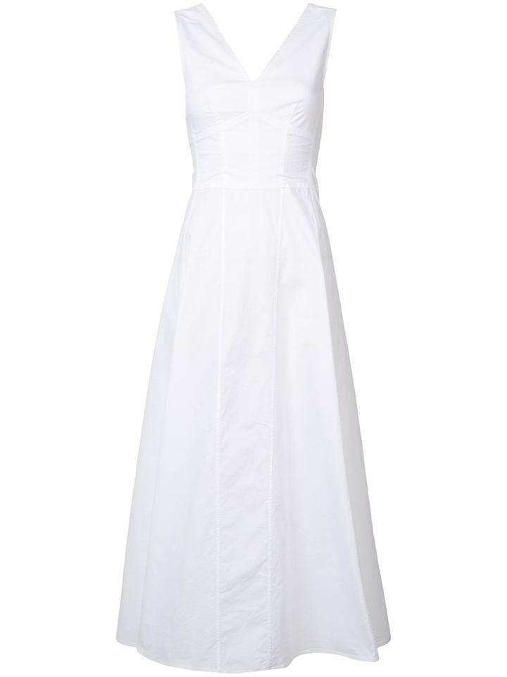Derek Lam - V-neck Flared Midi Dress - Women - Silk/cotton/spandex/elastane - 36, White, Silk/cotton/spandex/elastane