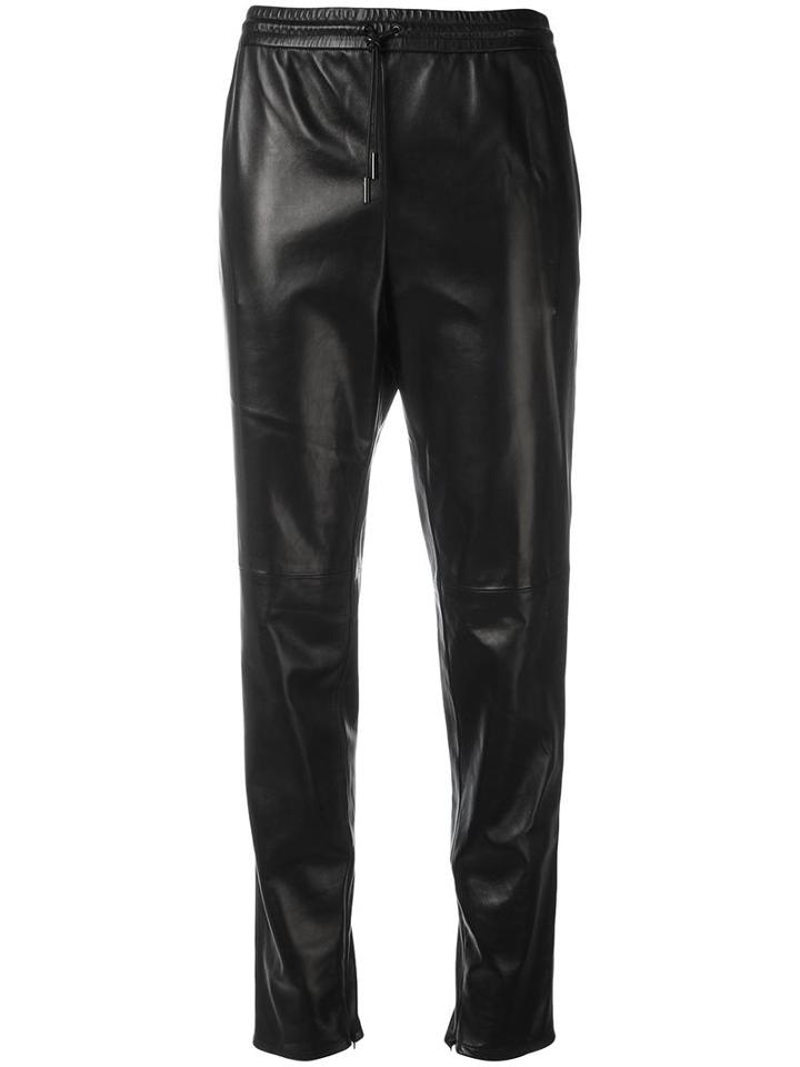 Saint Laurent Leather Straight Leg Trousers, Women's, Size: 36, Black, Lamb Skin
