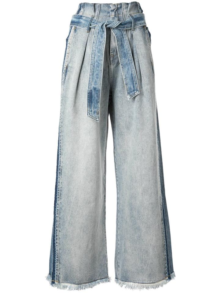 Comme Moi Two-tone Wide-leg Denim Trousers - Blue