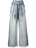 Comme Moi Two-tone Wide-leg Denim Trousers - Blue