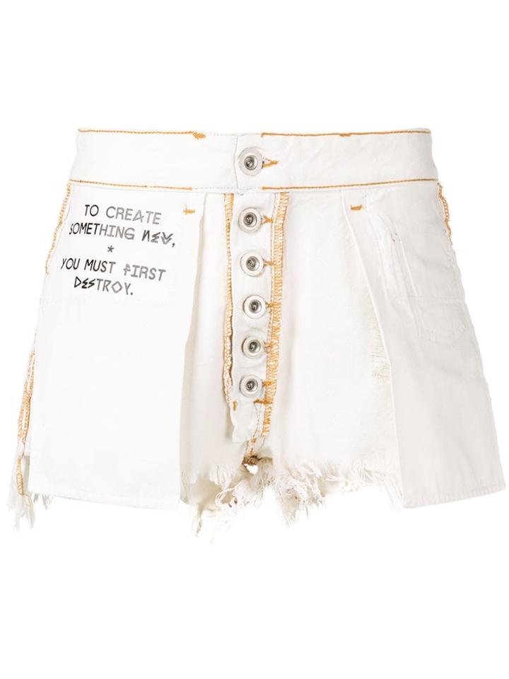 Unravel Project Distressed Slogan Shorts - White