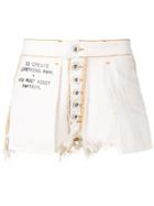 Unravel Project Distressed Slogan Shorts - White
