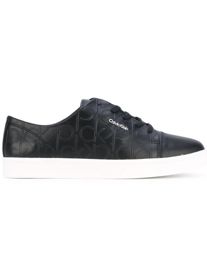 Calvin Klein Logo Embossed Lace-up Sneakers - Black