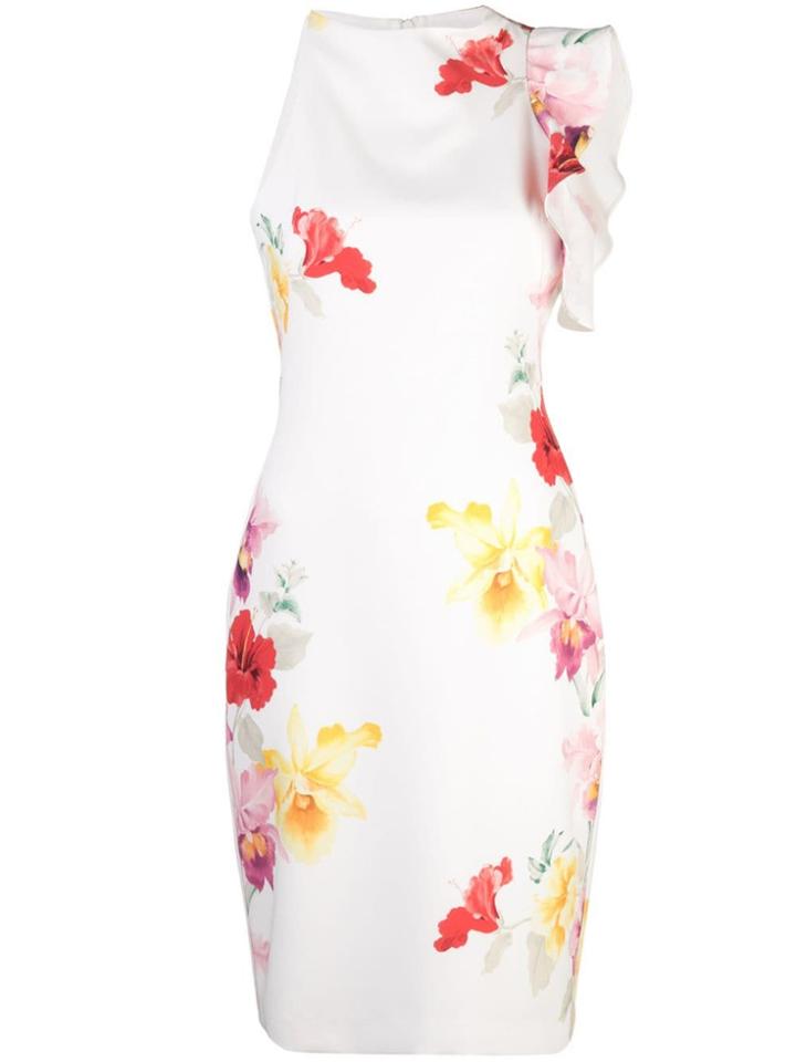 Black Halo Ruffled Floral Dress - White